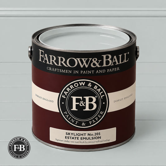 Farrow & Ball Skylight No.205 paint colour in open paint tin