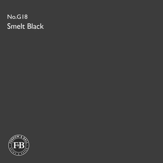 Farrow & Ball Smelt Black No.G18 Estate Emulsion paint colour sample and paint tin
