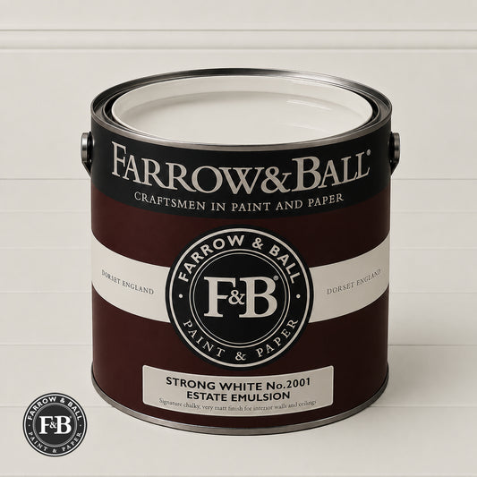 Farrow & Ball Strong White No.2001 paint colour in open paint tin