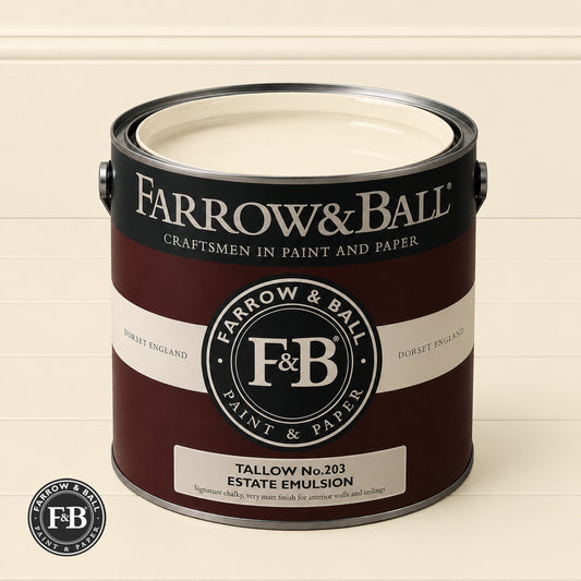 Farrow & Ball Tallow No.203 paint colour in open paint tin