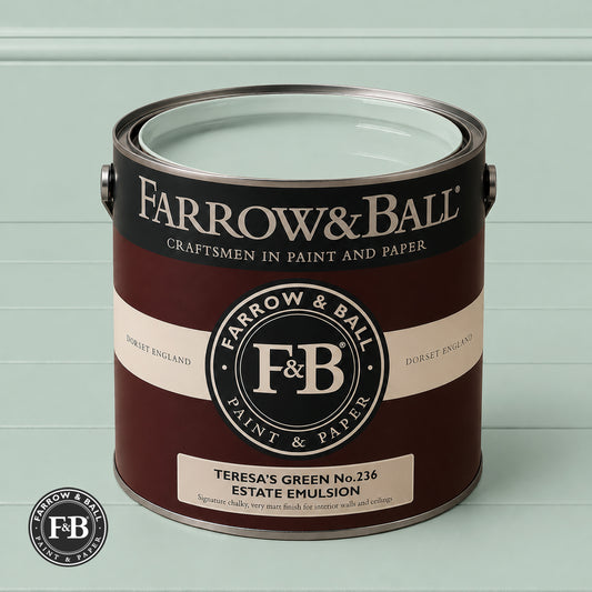 Farrow & Ball Teresa's Green No.236 paint colour in open paint tin