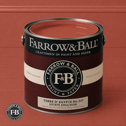 Farrow & Ball Terre D’ Egypte No.247 Estate Emulsion paint colour sample and paint tin
