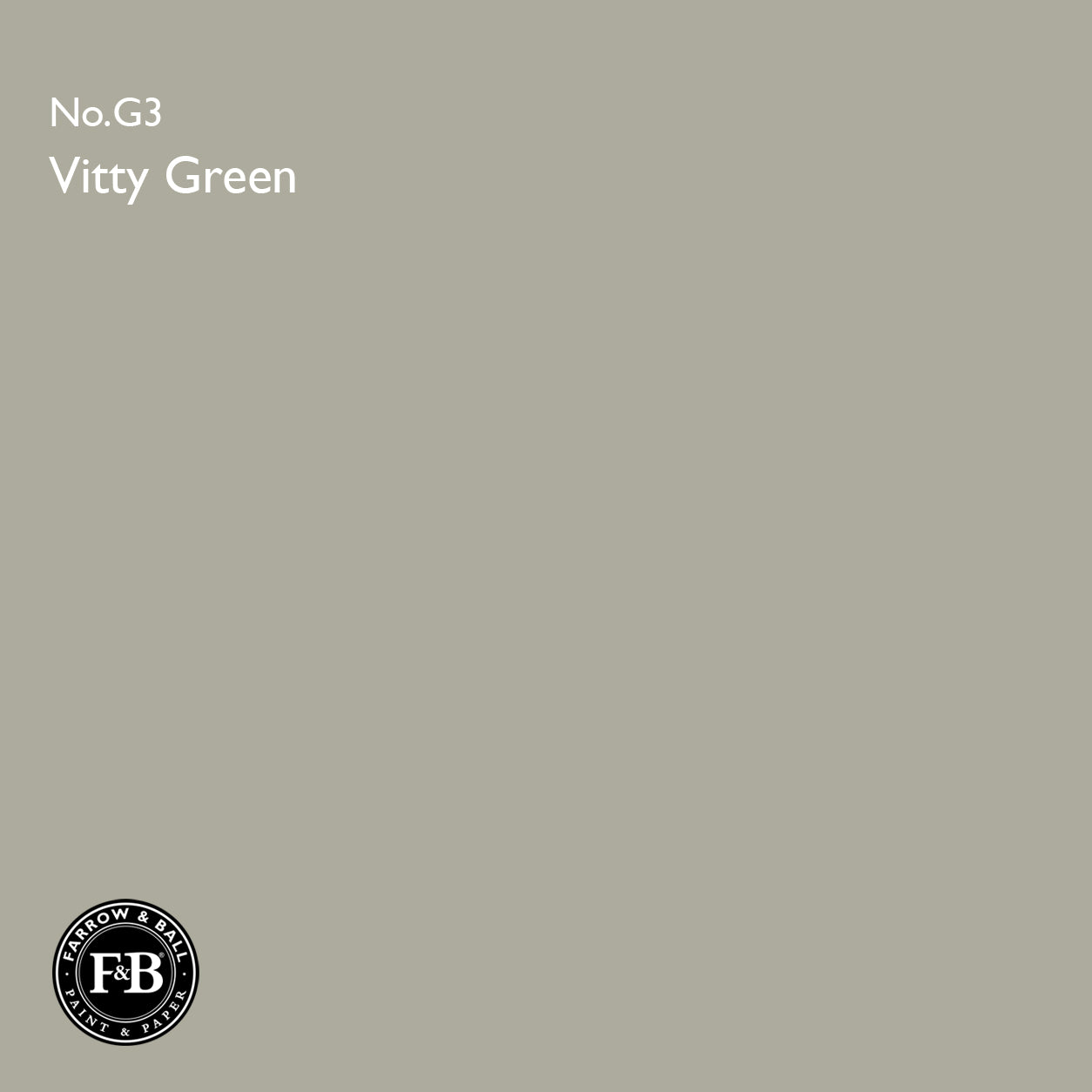 Farrow & Ball Vitty Green No.G3 Estate Emulsion paint colour sample and paint tin