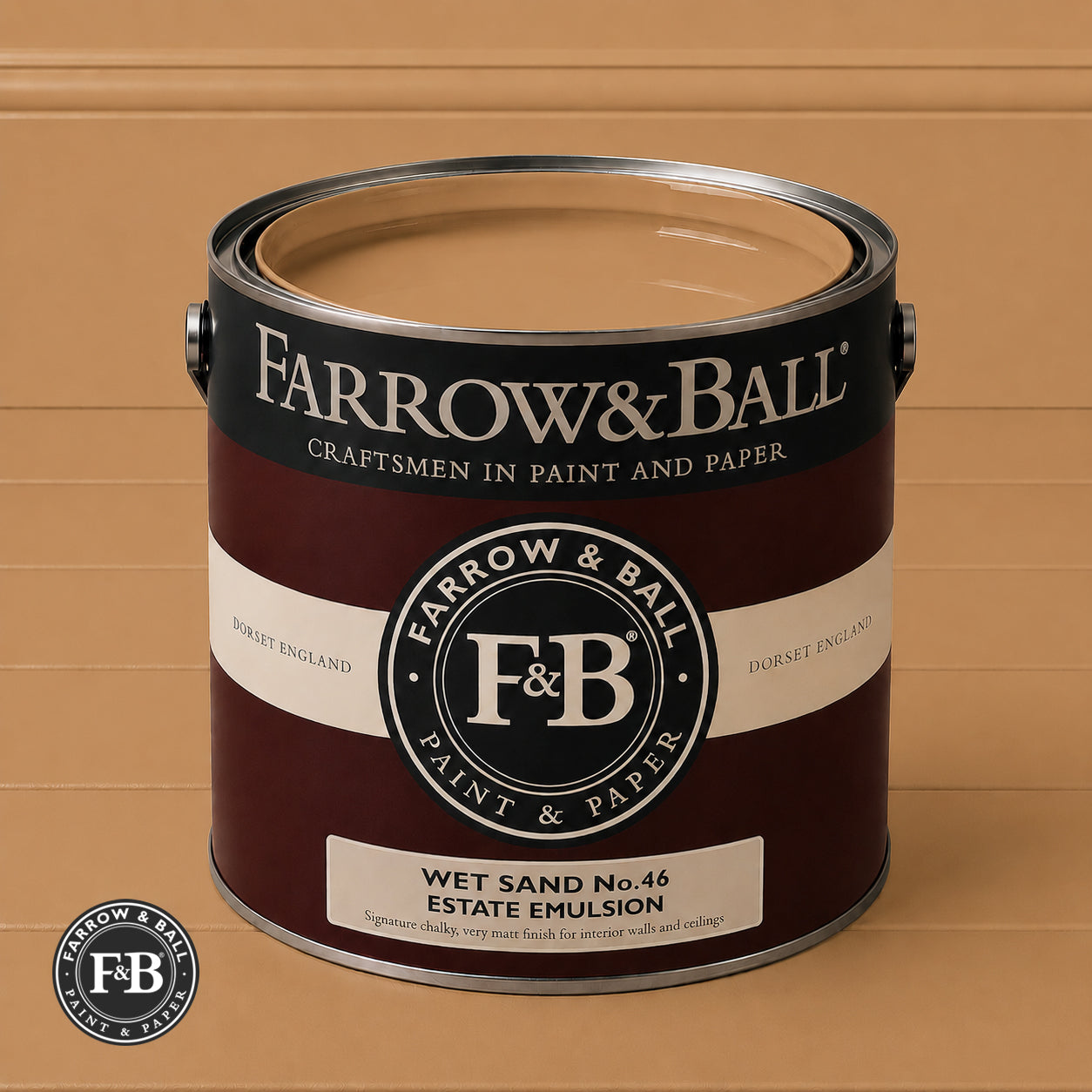 Farrow & Ball Wet Sand No.46 paint colour in open paint tin