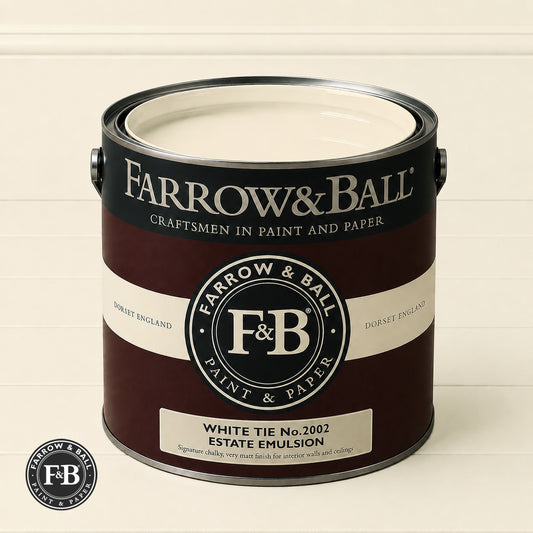 Farrow & Ball White Tie No.2002 paint colour in open paint tin