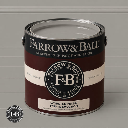 Farrow & Ball Worsted No.284 paint colour in open paint tin