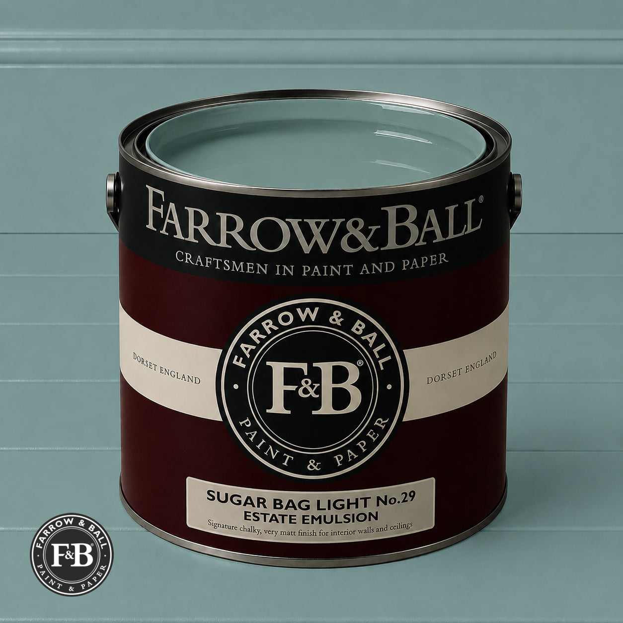 Farrow & Ball Sugar Bag Light No.29 Estate Emulsion paint colour sample and paint tin